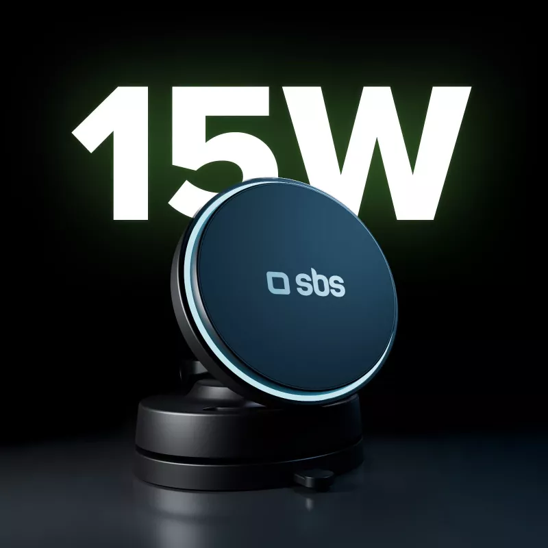 SBS Soporte para coche MagSafe 360° con cargador inalámbrico 15W negro