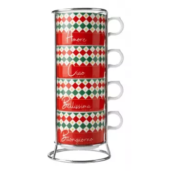 Bialetti 4 Cappuccio Tricolore espumador de leche de émbolo manual para fogones, 160 ml, tricolor italiano