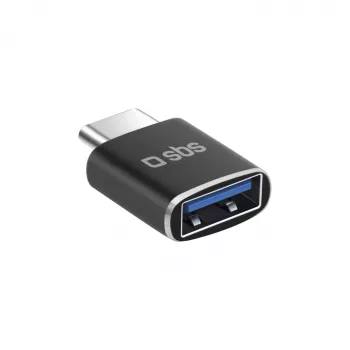 SBS Adaptador USB-C a USB-A, USB 3.0, 5Gbps, OTG, carga 3A, aluminio, negro