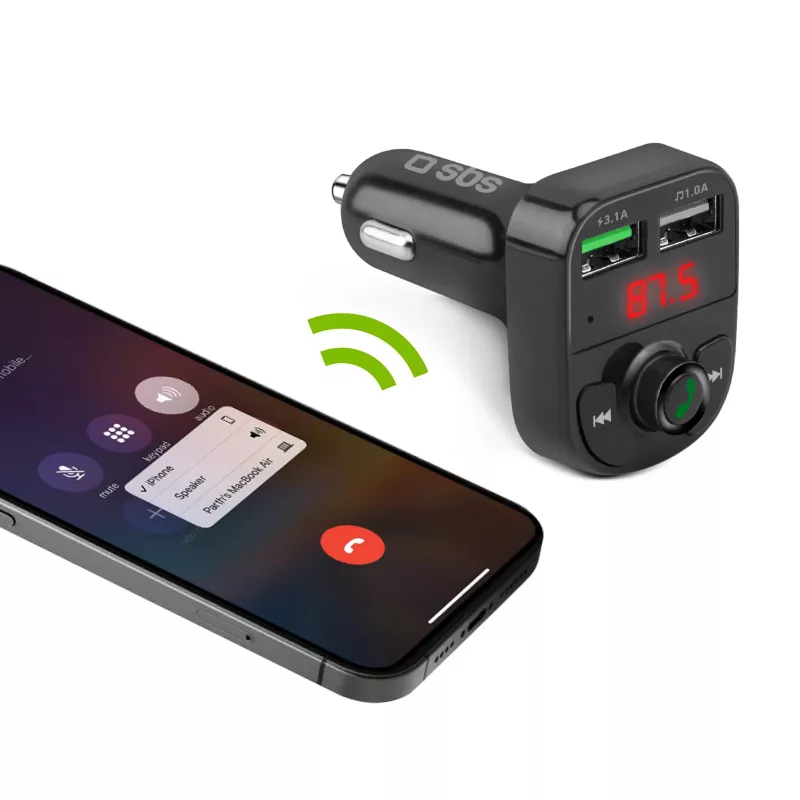 SBS TECARFM2USB Transmisor FM Bluetooth con función manos libres y carga dual USB