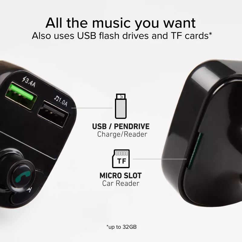 SBS TECARFM2USB Transmisor FM Bluetooth con función manos libres y carga dual USB