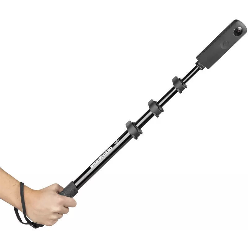 Manfrotto MPOLEVR Varilla extensible de aluminio para cámaras 360° y de acción, 4 segmentos, 66-200 cm, negra