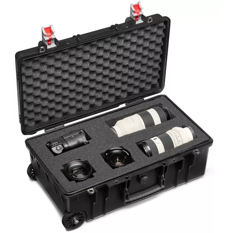 Manfrotto Pro Light Reloader Tough H-55 Maleta rígida para equipo fotográfico, impermeable y antipolvo IP67, cierre TSA, tamaño equipaje de mano, negro