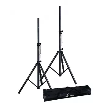 Soundsation SPST-SET70 BK set de soportes para altavoces – par de soportes con bolsa de transporte, altura 1000–1800 mm, capacidad de carga 50 kg, barra de 35 mm, negro