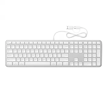 Satechi Slim LX3 teclado con cable con retroiluminación y teclado numérico, USB-C/USB-A, conmutador de modo Mac/Windows, plata