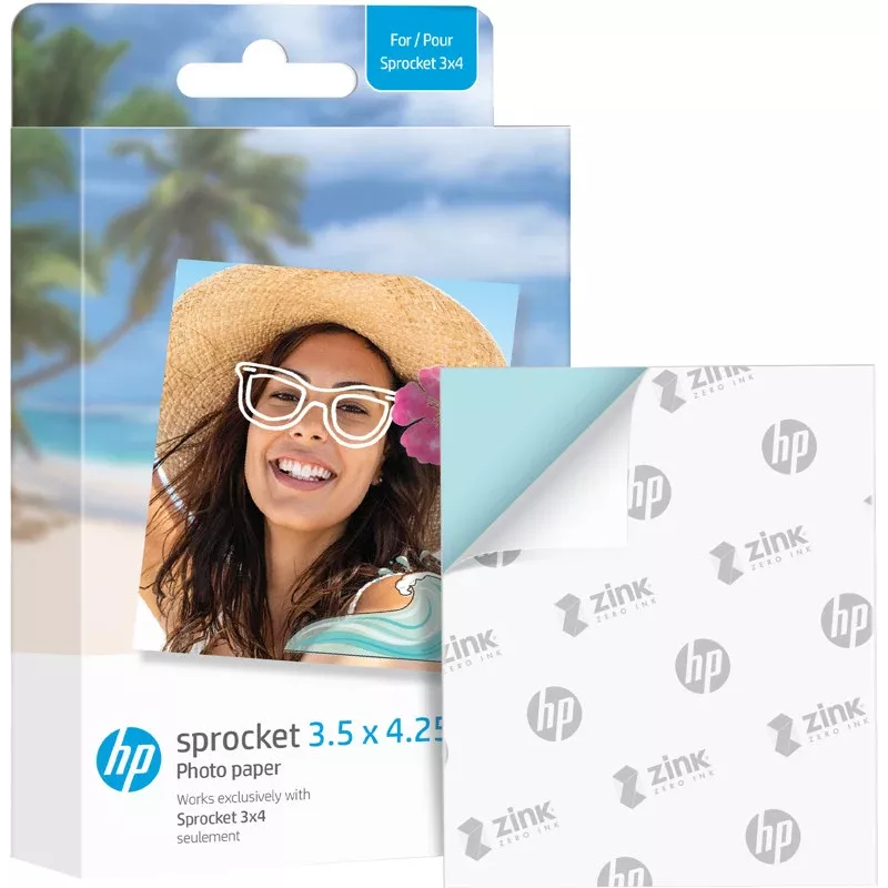 HP ZINK papel fotográfico 3,5 x 4,25 pulgadas brillante, autoadhesivo, 20 hojas para HP Sprocket