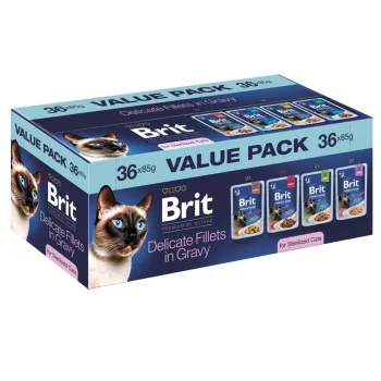 Brit Delicate Fillets in Gravy para gatos esterilizados – 36 x 85 g sobres