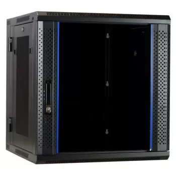 DSIT DS6612ZP-DOUBLE armario de servidor de pared 6U con puerta de vidrio templado y laterales perforados, 600x450x370 mm, negro