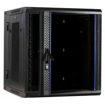 DSIT DS6612ZP-DOUBLE armario de servidor de pared 6U con puerta de vidrio templado y laterales perforados, 600x450x370 mm, negro