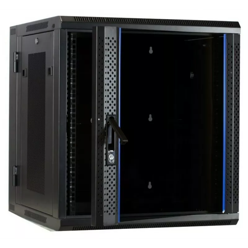 DSIT DS6612ZP-DOUBLE armario de servidor de pared 6U con puerta de vidrio templado y laterales perforados, 600x450x370 mm, negro