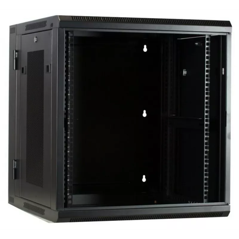 DSIT DS6612ZP-DOUBLE armario de servidor de pared 6U con puerta de vidrio templado y laterales perforados, 600x450x370 mm, negro