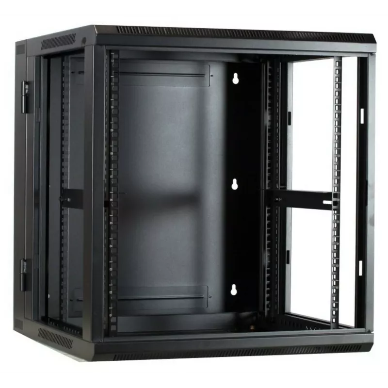 DSIT DS6612ZP-DOUBLE armario de servidor de pared 6U con puerta de vidrio templado y laterales perforados, 600x450x370 mm, negro