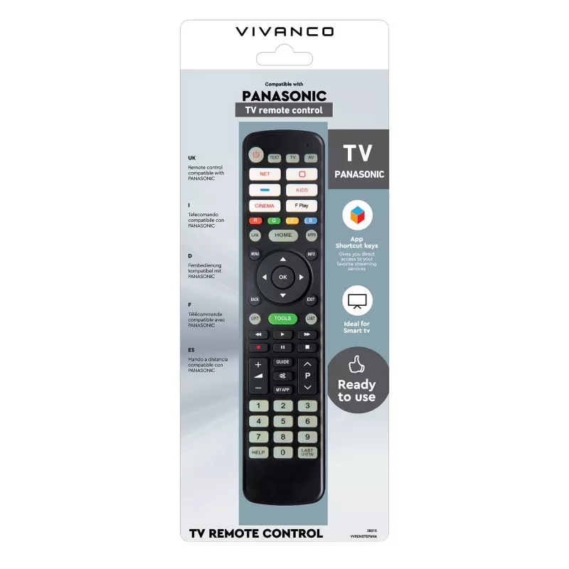 Vivanco VVREMOTEPANA mando a distancia universal para TVs Panasonic – preprogramado, IR, negro
