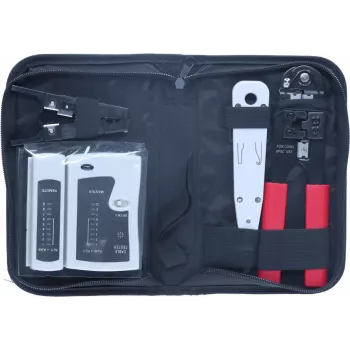 DSIT set de 9 herramientas de instalación y reparación de redes con crimpadora RJ45, comprobador de cables, herramienta de inserción y estuche con cremallera (DC-TOOLSET)