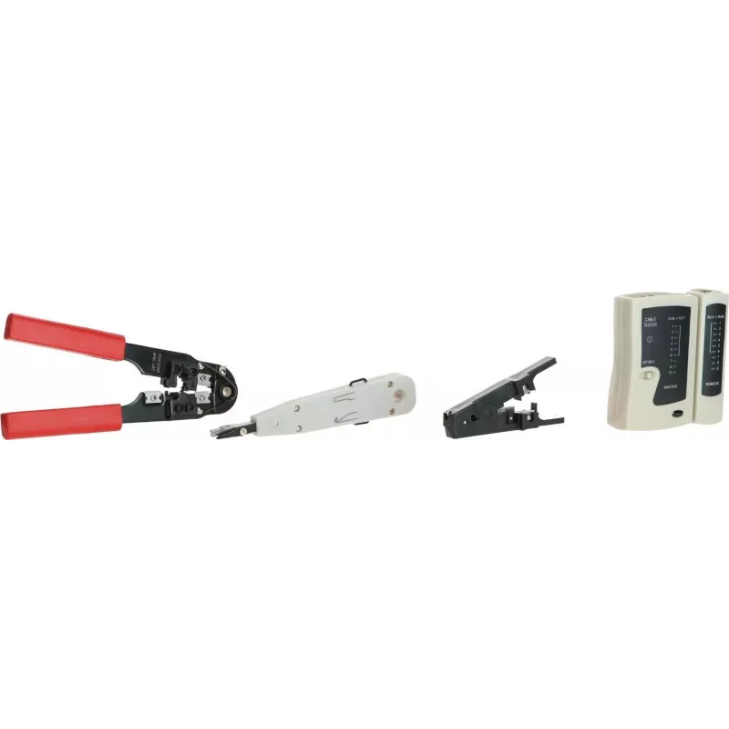 DSIT set de 9 herramientas de instalación y reparación de redes con crimpadora RJ45, comprobador de cables, herramienta de inserción y estuche con cremallera (DC-TOOLSET)