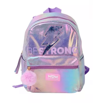 Holo Wow mochila escolar holográfica para niñas con pompón y correas ajustables WOW00048