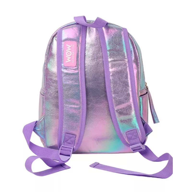 Holo Wow Mochila escolar holográfica para niñas con pompón y correas ajustables WOW00048