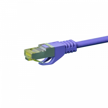 Cable de red DSIT Cat.7 S/FTP (PiMF) RJ45, 0,25 m, violeta, LSZH, 10 Gbit/s, contactos dorados, protección antiacodamiento