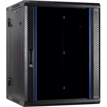 Armario de servidores de pared DSIT 18U con puerta de cristal templado, reversible, 600x600x900 mm, negro