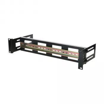 Soporte para carril DIN DSIT 2U para racks de 19 pulgadas, profundidad ajustable 100-200 mm, TS35, negro