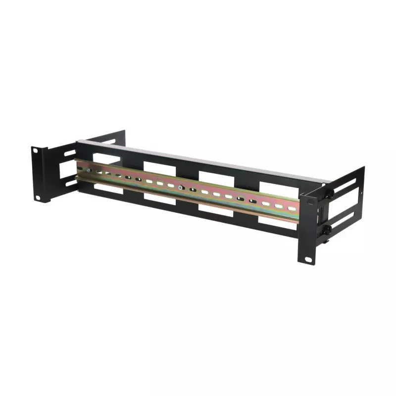Soporte para carril DIN DSIT 2U para racks de 19 pulgadas, profundidad ajustable 100-200 mm, TS35, negro