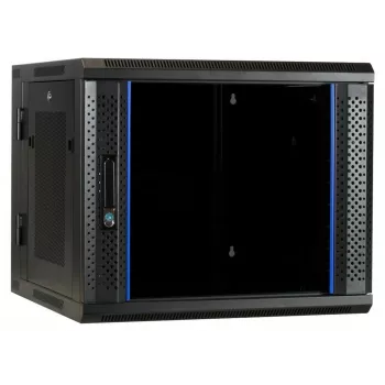 Rack de pared DSIT 6U con puerta de cristal templado, reversible, 600x450 mm, negro