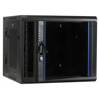Rack de pared DSIT 6U con puerta de cristal templado, reversible, 600x450 mm, negro