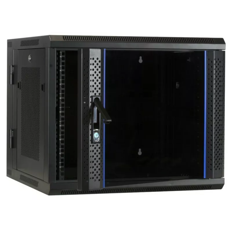 Rack de pared DSIT 6U con puerta de cristal templado, reversible, 600x450 mm, negro
