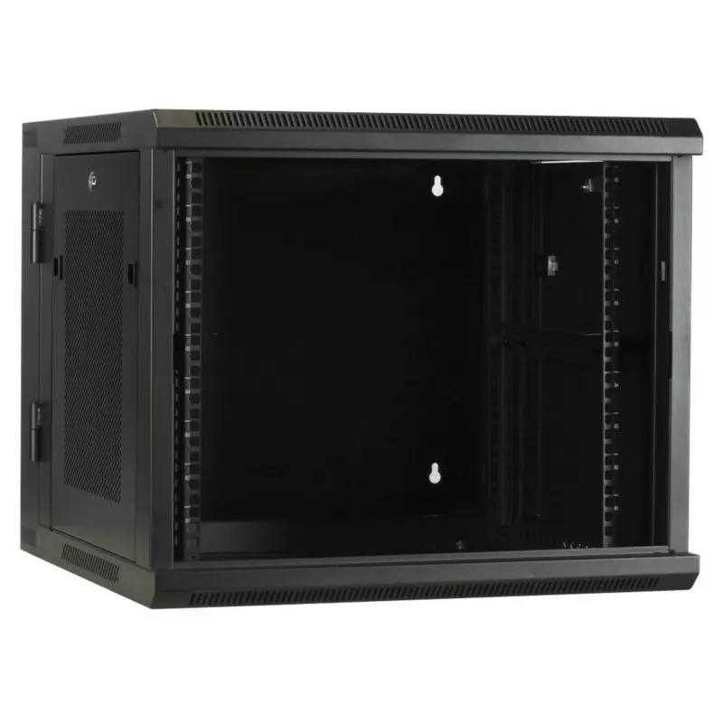 Rack de pared DSIT 6U con puerta de cristal templado, reversible, 600x450 mm, negro