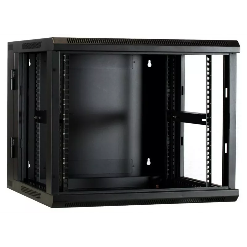 Rack de pared DSIT 6U con puerta de cristal templado, reversible, 600x450 mm, negro