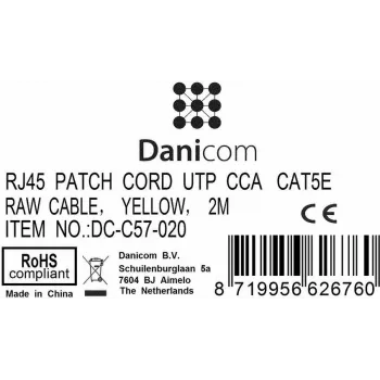 DSIT cable de parcheo de red CAT 5e U/UTP, conector macho RJ45 a macho, 2 m, amarillo, CCA, 100 MHz