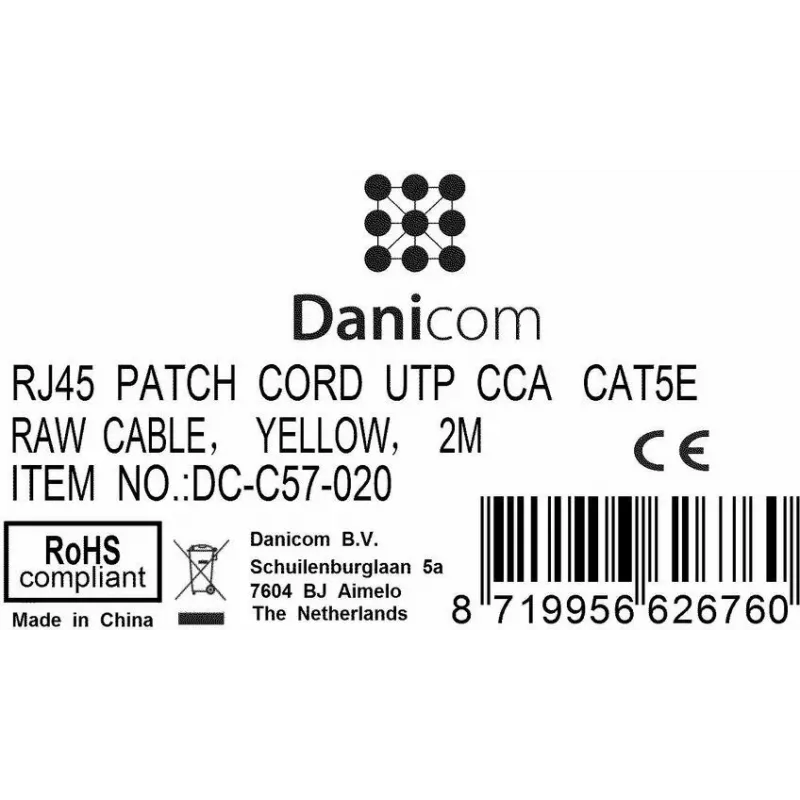DSIT cable de parcheo de red CAT 5e U/UTP, conector macho RJ45 a macho, 2 m, amarillo, CCA, 100 MHz