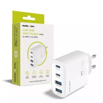 Mobile Origin 40W cargador GaN PW22 2x USB-C + 2x USB-A