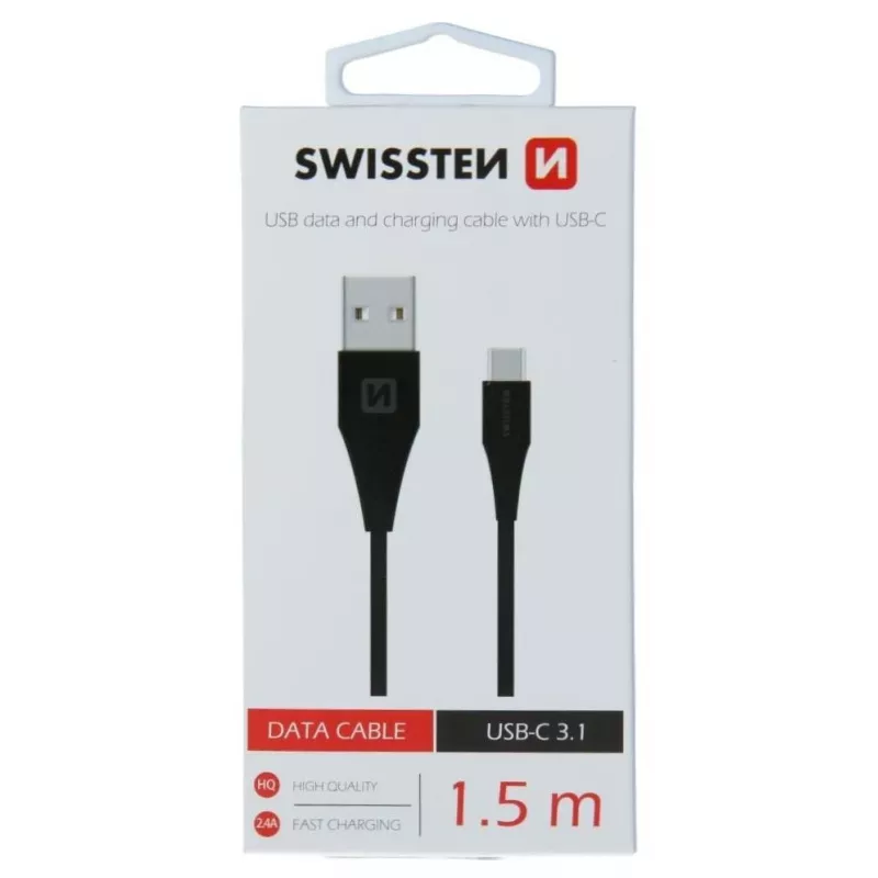 Swissten Cable USB-A a USB-C 3.1 Gen 1 1,5 m negro