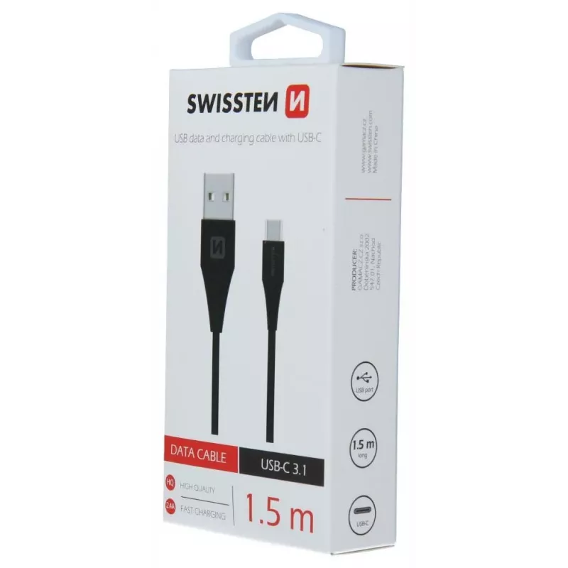 Swissten Cable USB-A a USB-C 3.1 Gen 1 1,5 m negro