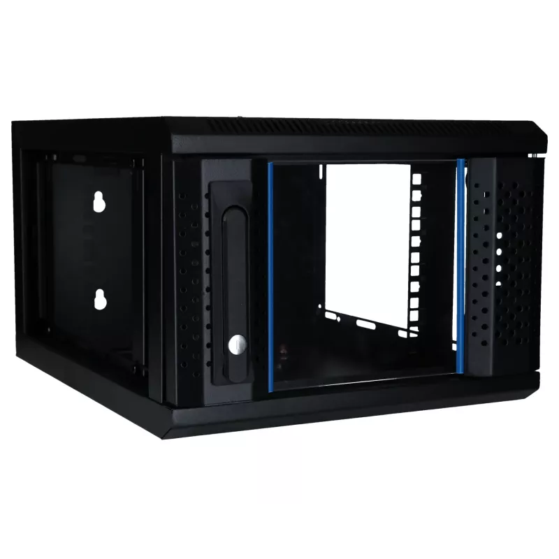 DSIT Armario de pared 4U 10 pulgadas con puerta de cristal de seguridad, 370x450x264 mm, negro