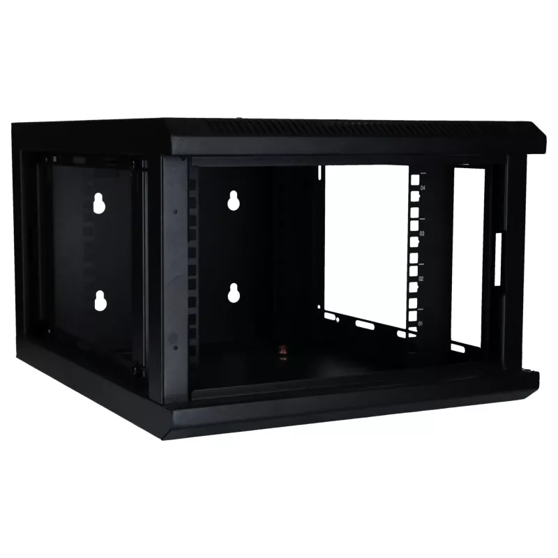 DSIT Armario de pared 4U 10 pulgadas con puerta de cristal de seguridad, 370x450x264 mm, negro