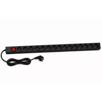 DSIT DS-15PDU Regleta de alimentación vertical para rack de 15 tomas, 230V 16A, tomas Schuko, cable de 2m, negro
