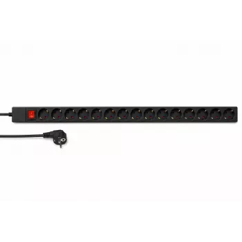 DSIT DS-15PDU Regleta de alimentación vertical para rack de 15 tomas, 230V 16A, tomas Schuko, cable de 2m, negro