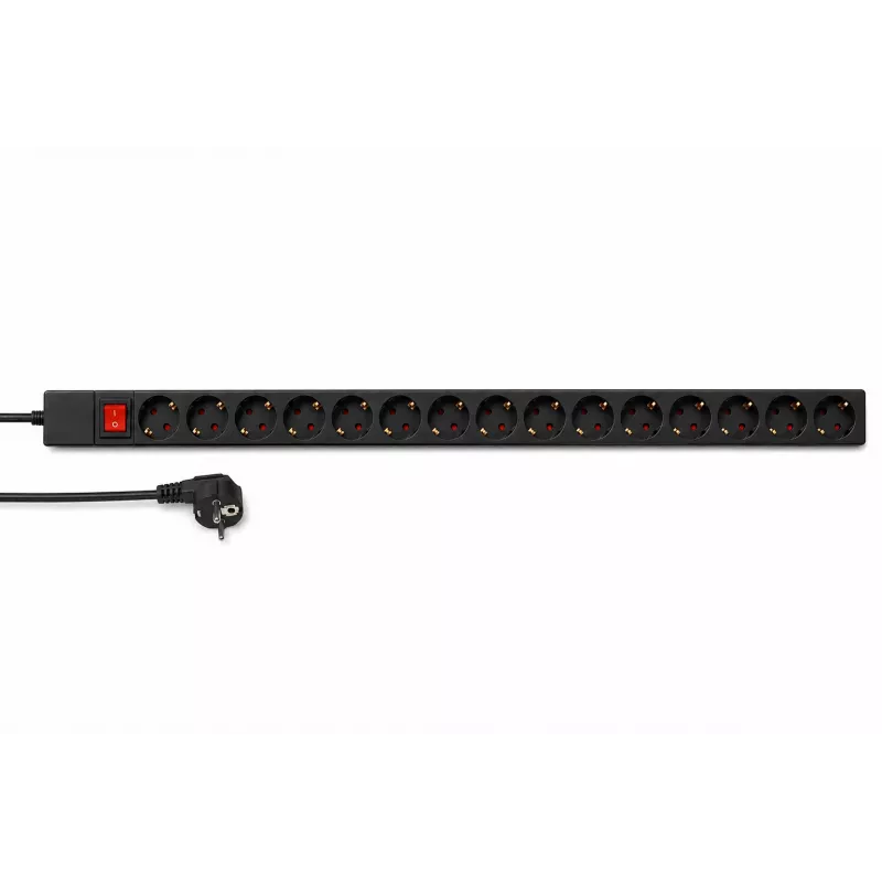 DSIT DS-15PDU Regleta de alimentación vertical para rack de 15 tomas, 230V 16A, tomas Schuko, cable de 2m, negro