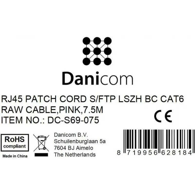 DSIT cable de red CAT 6 LSOH - S/FTP - 7,5 m - rosa