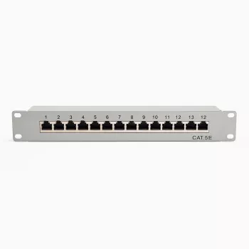 DSIT panel de parcheo Cat5e STP de 10 pulgadas y 12 puertos – montaje en rack 1U, RJ45 blindado, negro