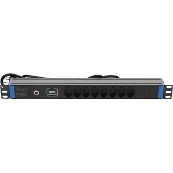 DSIT DS-8PDU-CH-SPO Regleta de enchufes suizos de 8 tomas con protección contra sobretensión y sobrecarga, cable de 1,8 m, Negro