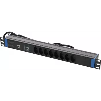 DSIT DS-8PDU-CH-SPO Regleta de enchufes suizos de 8 tomas con protección contra sobretensión y sobrecarga, cable de 1,8 m, Negro