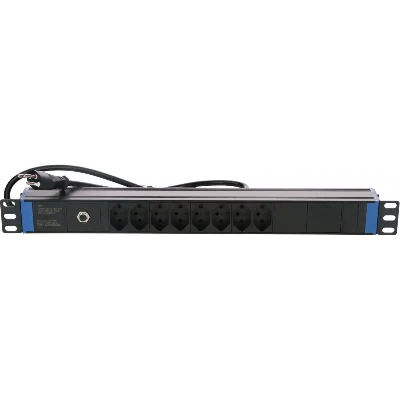 DSIT DS-8PDU-CH-SPO Regleta de enchufes suizos de 8 tomas con protección contra sobretensión y sobrecarga, cable de 1,8 m, Negro