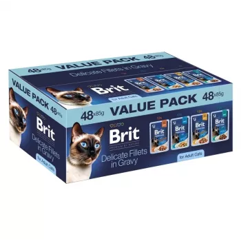 Brit Delicate Fillets in Gravy para gatos adultos - multipack 48x85g (pollo, ternera, pavo, salmón)