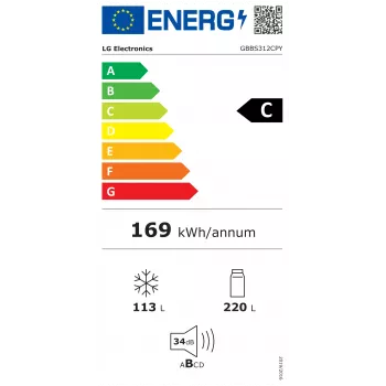 LG GBBS312CPY frigorífico combi independiente con congelador, Total No Frost, acero inoxidable, clase energética C, 333L