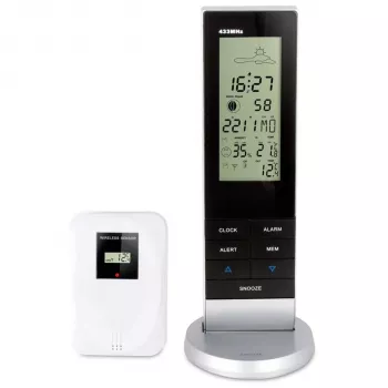 Alecto WS-1150 Estación meteorológica inalámbrica con sensor exterior, Negro/Plata