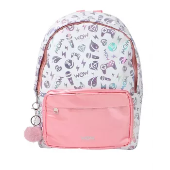 KIDS Wow Holo Holographic Mochila escolar grande A4 para niña Rosa con pompón - Wow00022