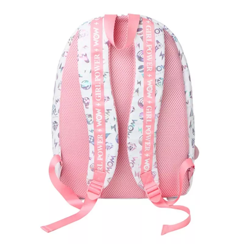 KIDS Wow Holo Holographic Mochila escolar grande A4 para niña Rosa con pompón - Wow00022